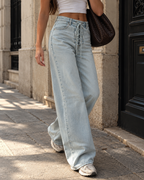 Wide Leg Denim Jeans met Strikdetail
