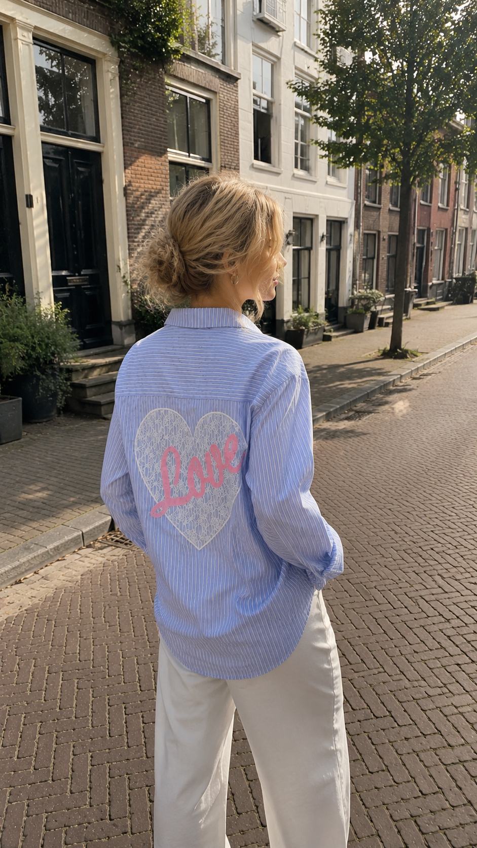 Blauw-Wit Gestreepte Blouse met Hartdetail