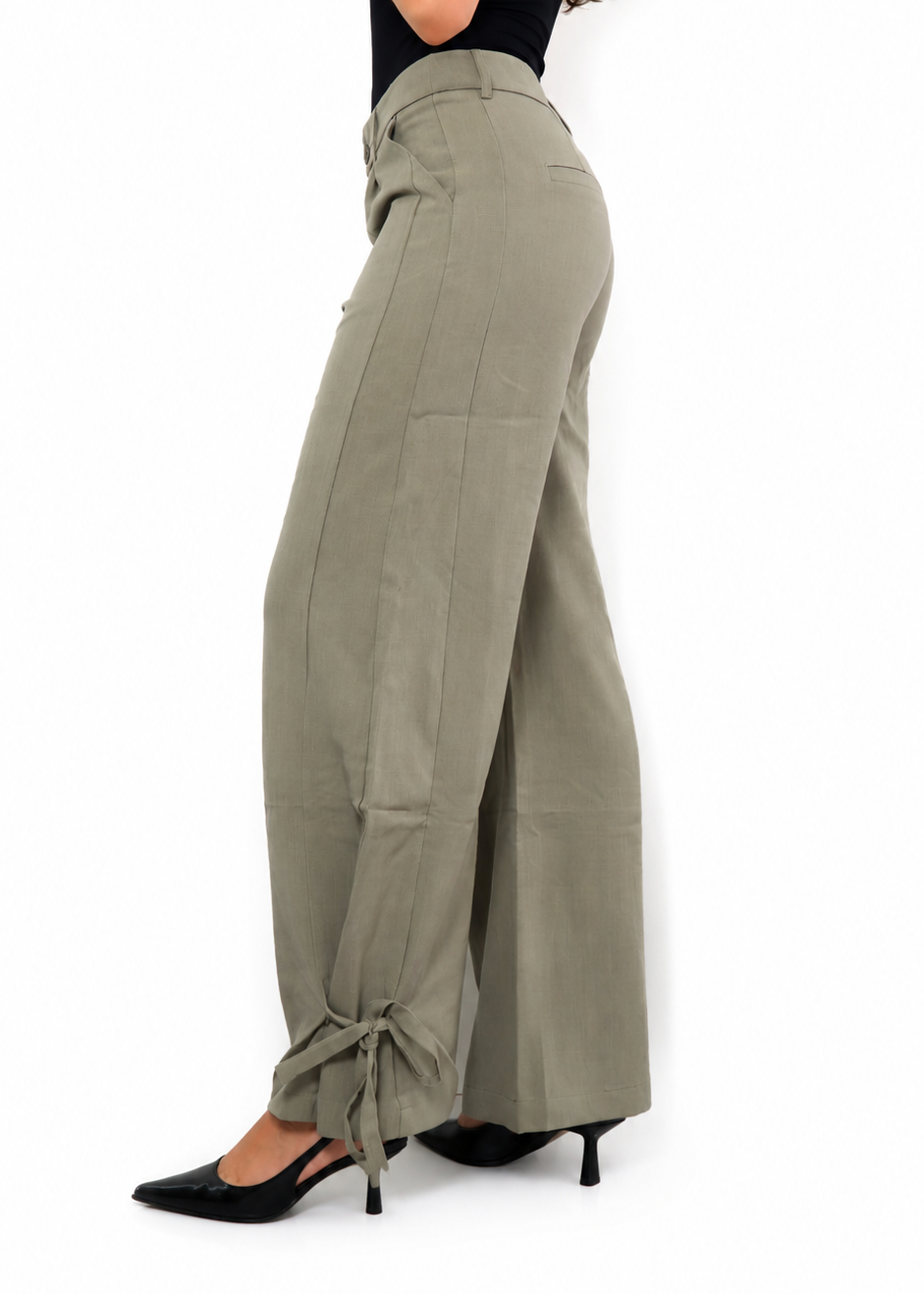 Groene Pantalon met Strikdetails