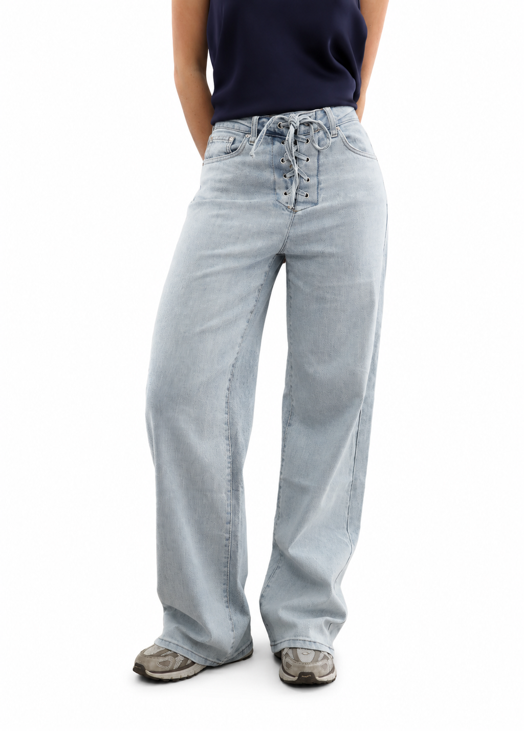 Wide Leg Denim Jeans met Strikdetail