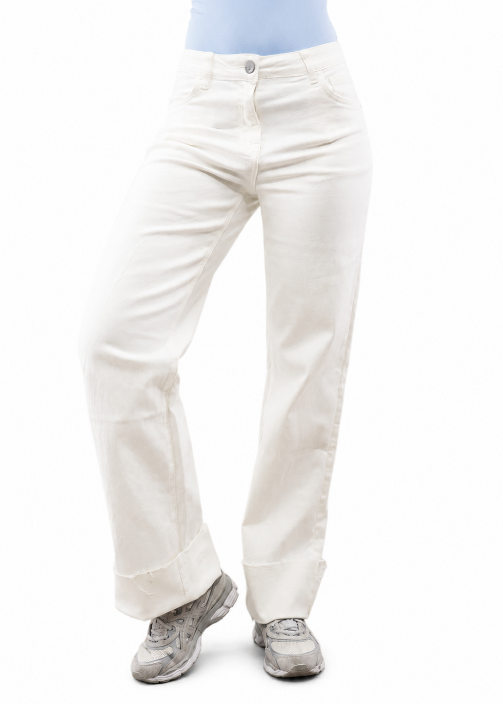 Wide Leg Jeans met Omgeslagen Zoom Wit