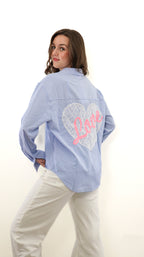 Blauw-Wit Gestreepte Blouse met Hartdetail